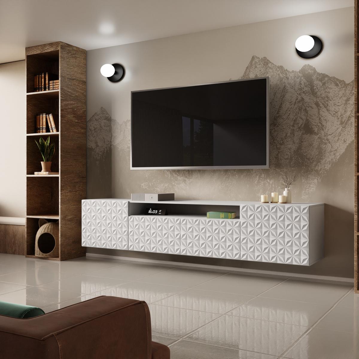 LOWBOARD ROVA 200/41/40 cm, Hängender TV-Schrank Weiß - Weiß, Holzwerkstoff (200/41/40cm) - MASSENO