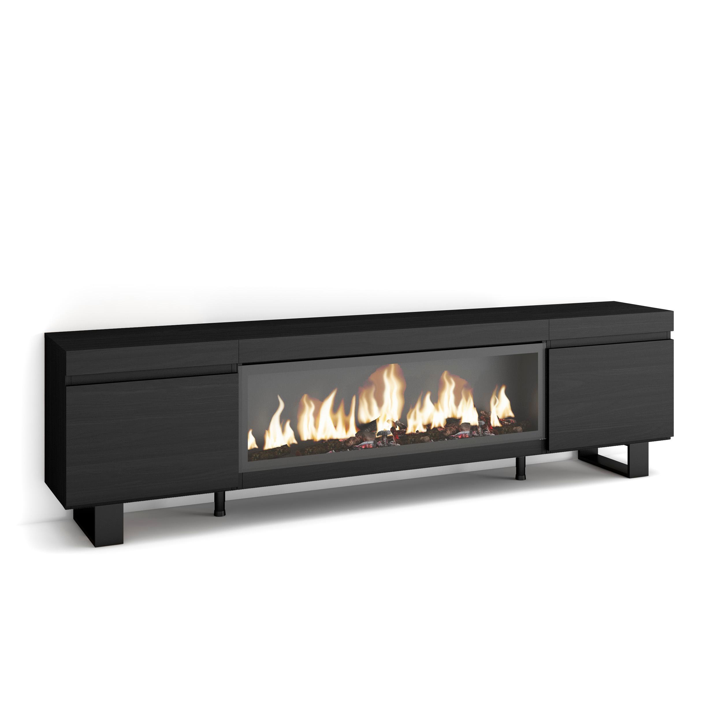 LOWBOARD, Tv-Schrank, mit Elektrokamin XXL, Schwarz, 208/35/57cm - Schwarz, Holzwerkstoff (208/57/35cm) - Skraut Home