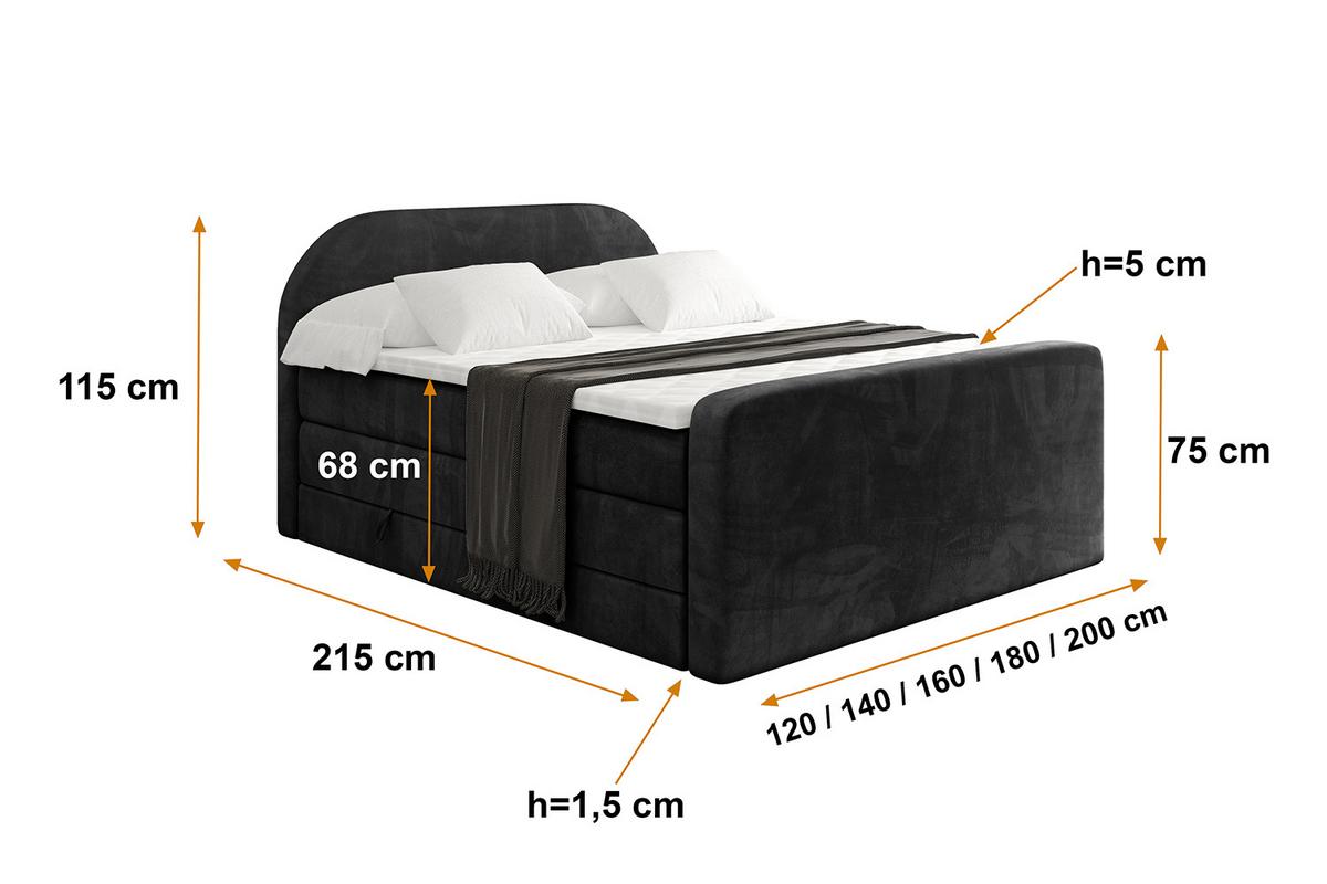 BOXSPRINGBETT mit Matratze und Lattenrost - NOX-Z KING-200x200 - Schwarz Casablanca - Schwarz, Holzwerkstoff (200/200cm) - ALTDECOR