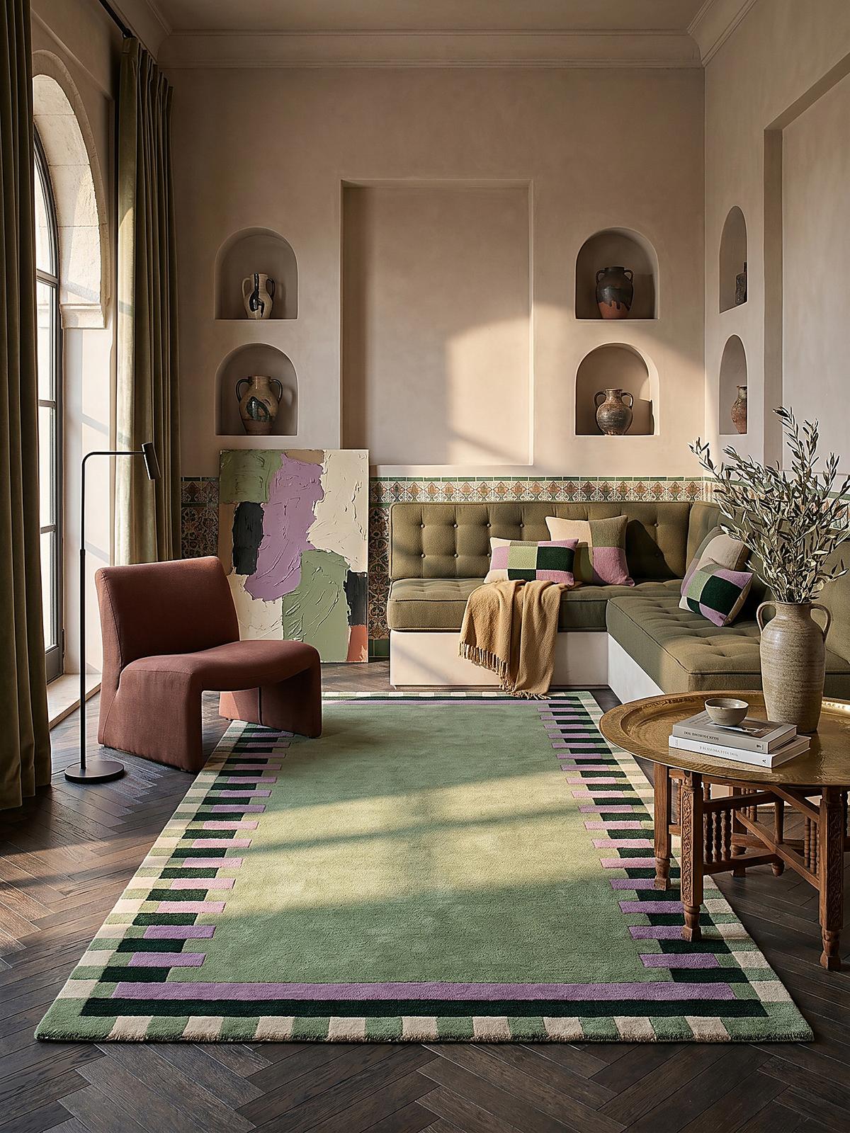 WOLLTEPPICH WENSUM, geometrisch, Grün-Lila, 120 x 170 cm - Grün, Textil (170/120cm) - KADIMA DESIGN