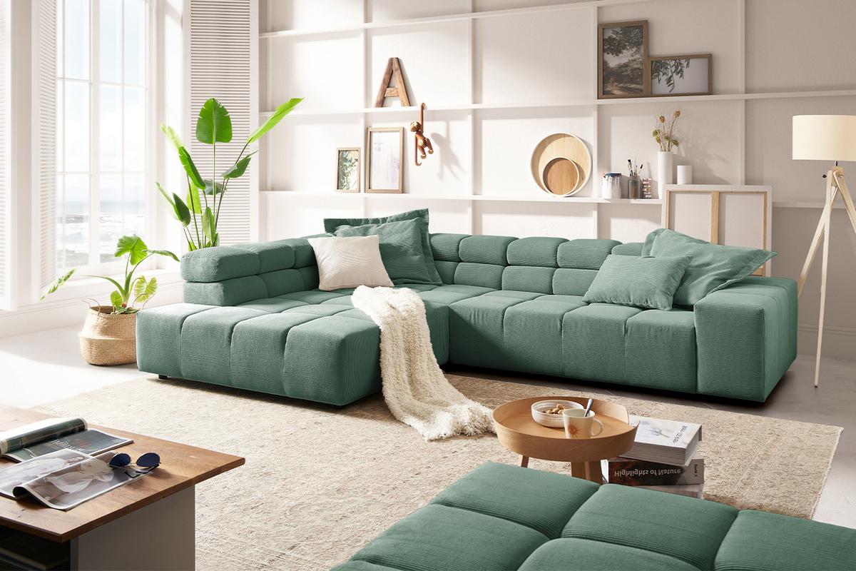 ECKSOFA NEVADA Grün Cord - Schwarz/Grün, Kunststoff/Textil (319/215cm) - KAWOLA