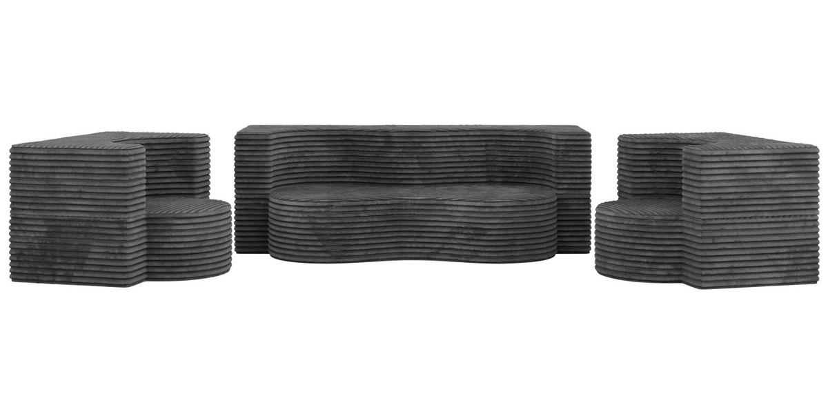 SITZGARNITUR SANOA 2+1+1 - Grau Cord - Grau, Textil (200/68/100cm) - MKS