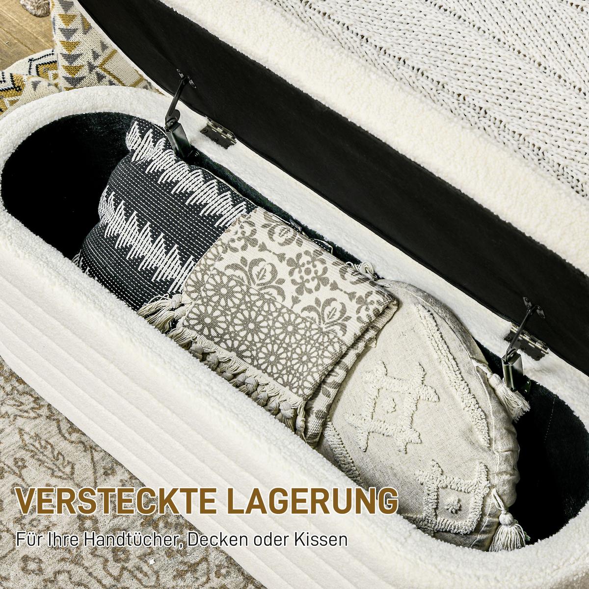 TRUHENBANK Teddy-Vlies-Optik, Bettbank mit Holzbeine - Weiß, Kunststoff (41/40.5/116cm) - HOMCOM