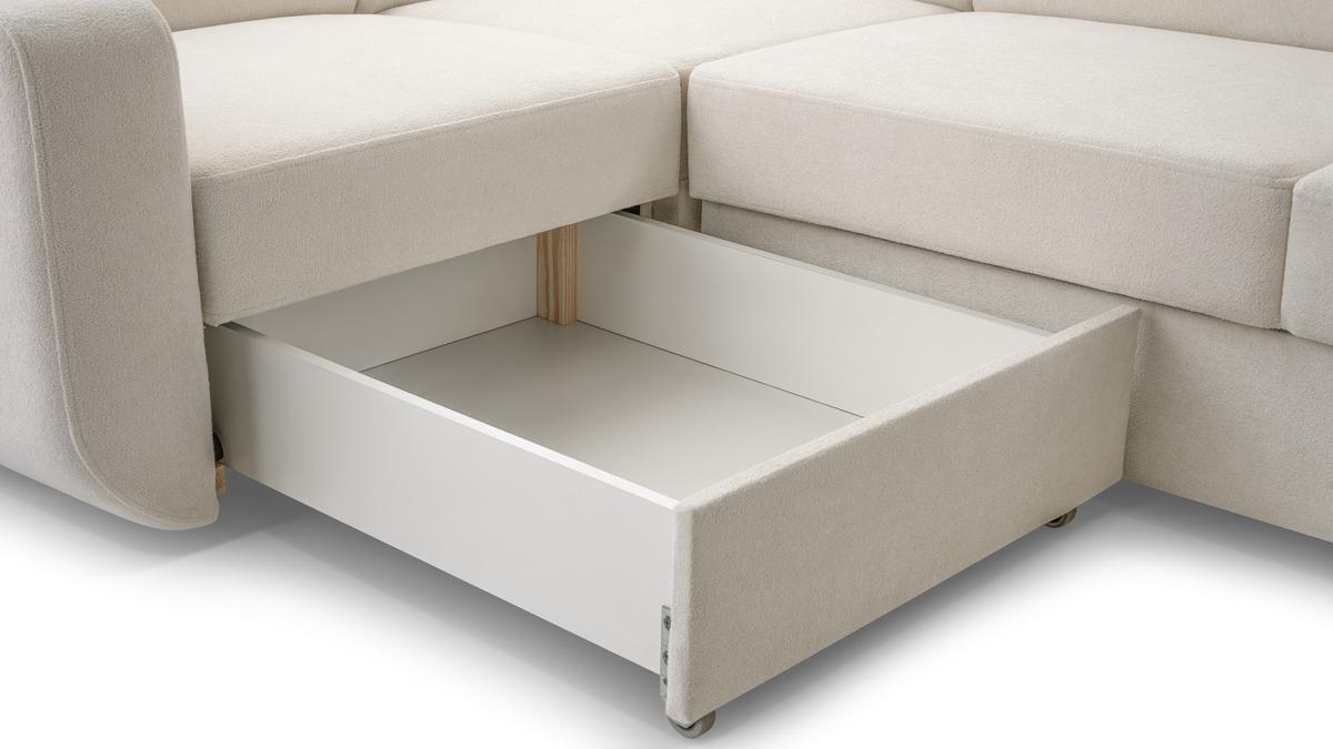 WOHNLANDSCHAFT CASTELLO Beige Plüsch-Stoff mit Schlaffunktion - Beige, Holz (337/97/184cm) - MASSENO