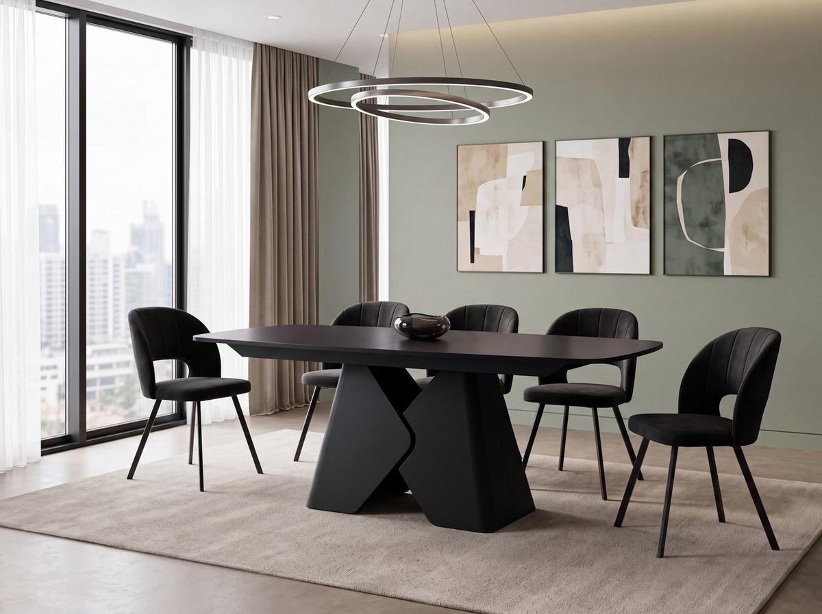 ESSTISCH Vanta rechteckig ausziehbar verlängerbar mit Schwarzem Metallgestell, Schwarz 200-290/90/76 cm - Schwarz, Holzwerkstoff/Metall (90/290/76cm) - WFL GROUP