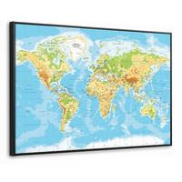 LEINWAND Bilder mit Rahmen - Weltkarte - Statistisch - Blau - Erde - Bildung - 150x100 - Blau, Textil (150/100cm) - MuchoWow