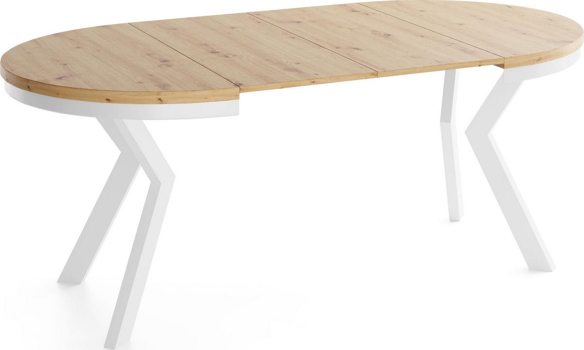 ESSTISCH Savio Weiß Neo rund ausziehbar verlängerbar, Eiche Artisan Hellbraun 90-190/90/77 cm - Eiche Artisan/Weiß, Holz/Holzwerkstoff (90/190/77cm) - WFL GROUP