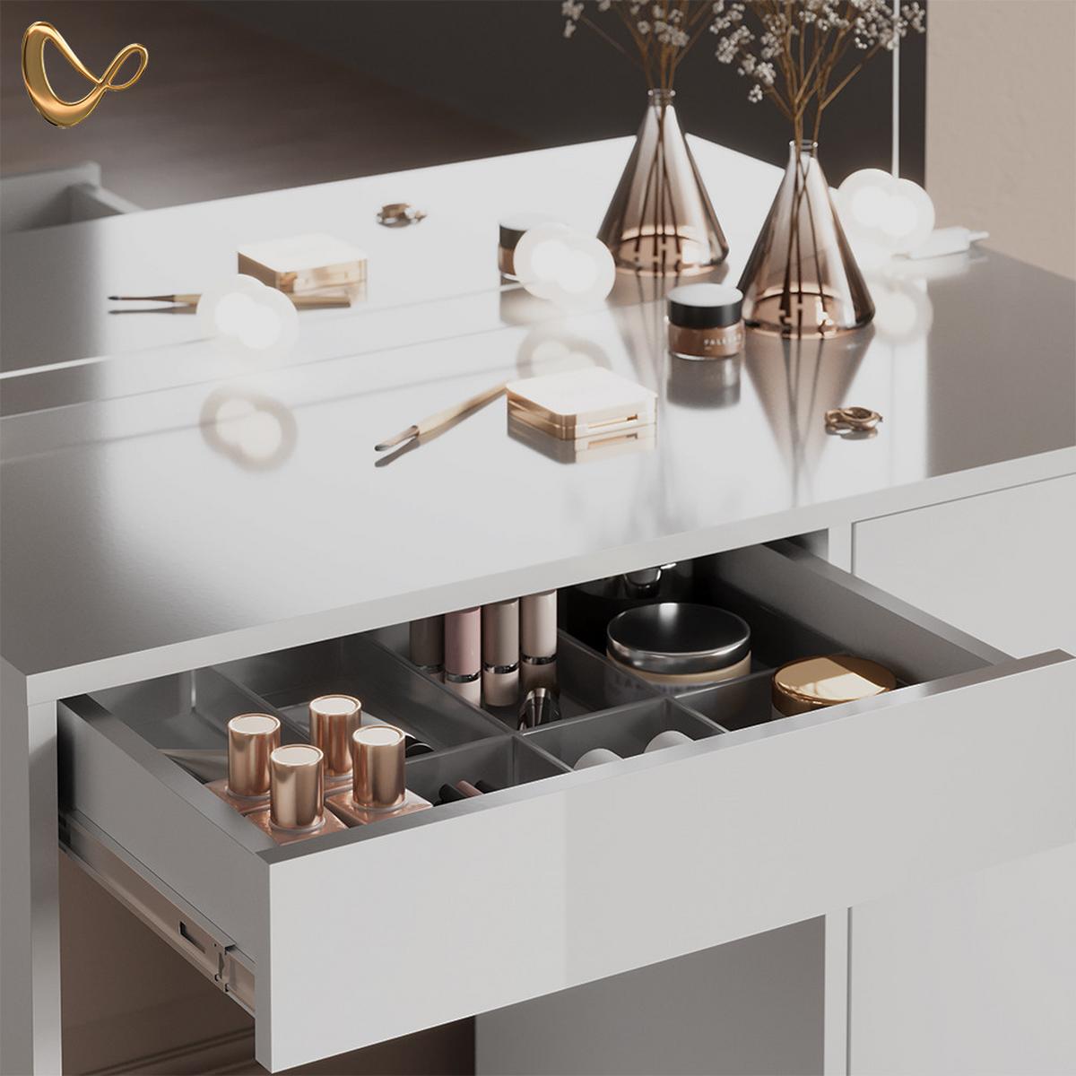 SCHMINKTISCH-SET Imola Weiß 90 cm mit Hocker - Weiß, Holzwerkstoff (90/75/40cm) - Livinity®