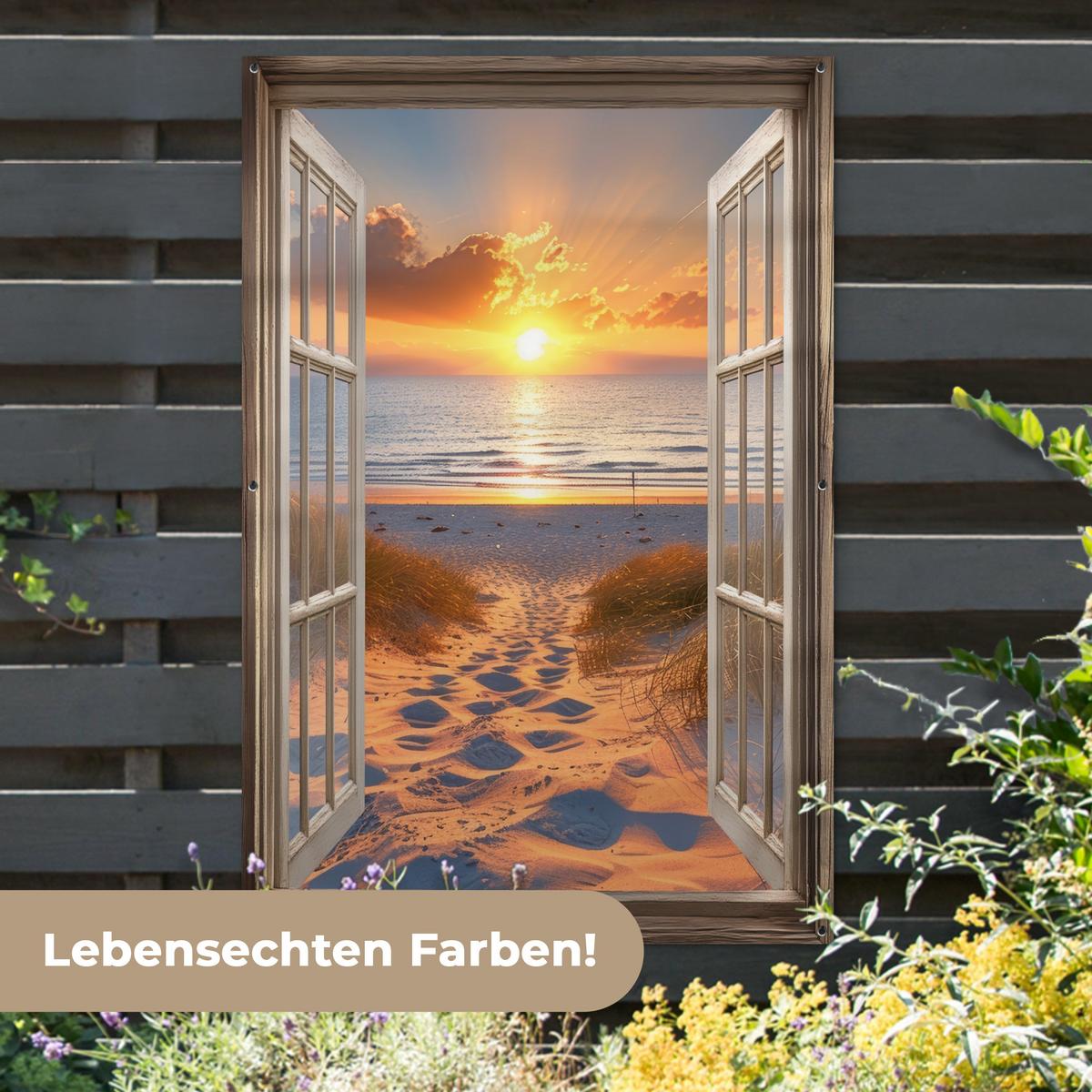 GARTENPOSTER Durchblick - Strand - Dünen - Sonnenuntergang Bild 120x180 cm - Orange, Kunststoff (120/180/0.2cm) - OnlyWow