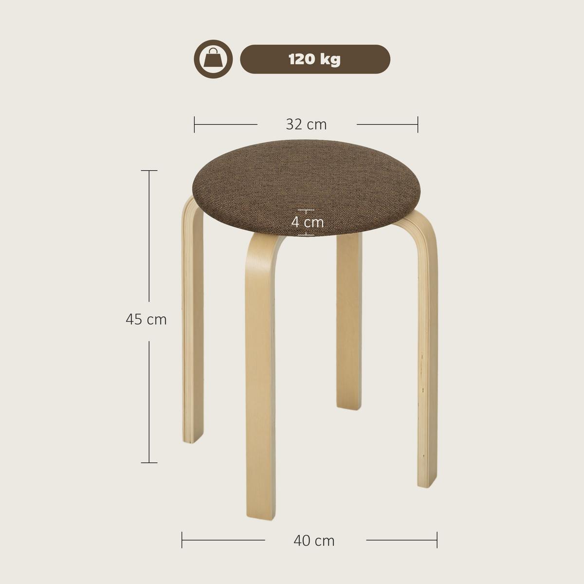 HOCKER 4er Set Holzwerkstoff Braun - Braun/Naturfarben, Birkenholz/Holzwerkstoff (40/45/40cm) - HOMCOM