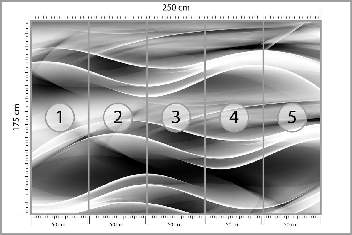 FOTOTAPETE für Badezimmer Abstrakte Monochrom Wellen Modern 250x175 - Schwarz/Weiß, Papier (250/175cm) - Muralo
