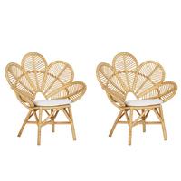 RATTANSTUHL 2er-Set natürlich Auflage beige Pfauform Florentine - Beige/Naturfarben, Naturmaterialien (95/107/68cm) - Beliani
