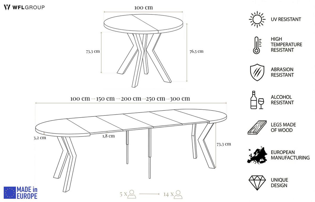 ESSTISCH Savio rund ausziehbar verlängerbar XXL, Eiche Braun Rustikal 100-300/100/77 cm - Alteiche/Schwarz, Holz/Holzwerkstoff (100/300/77cm) - WFL GROUP