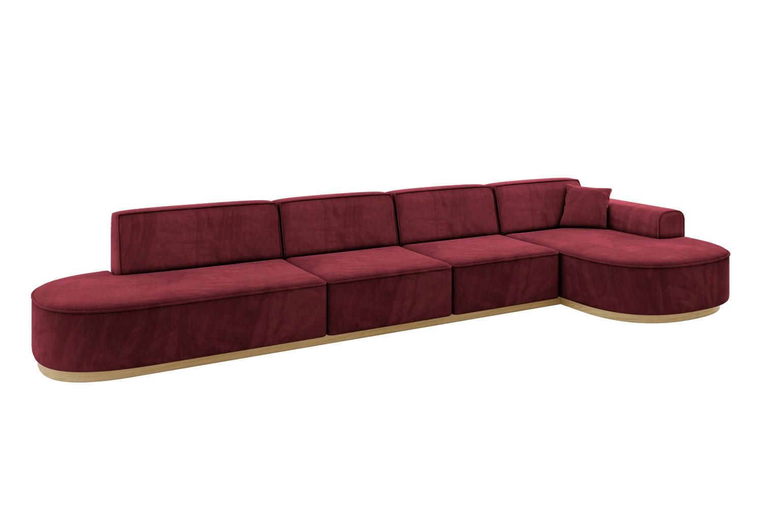 ECKSOFA Ottomane Rechts MARI-L3-v2 - 413x171x83 cm Bordeaux Velours - Bordeaux, Holzwerkstoff/Textil (171/413cm) - ALTDECOR