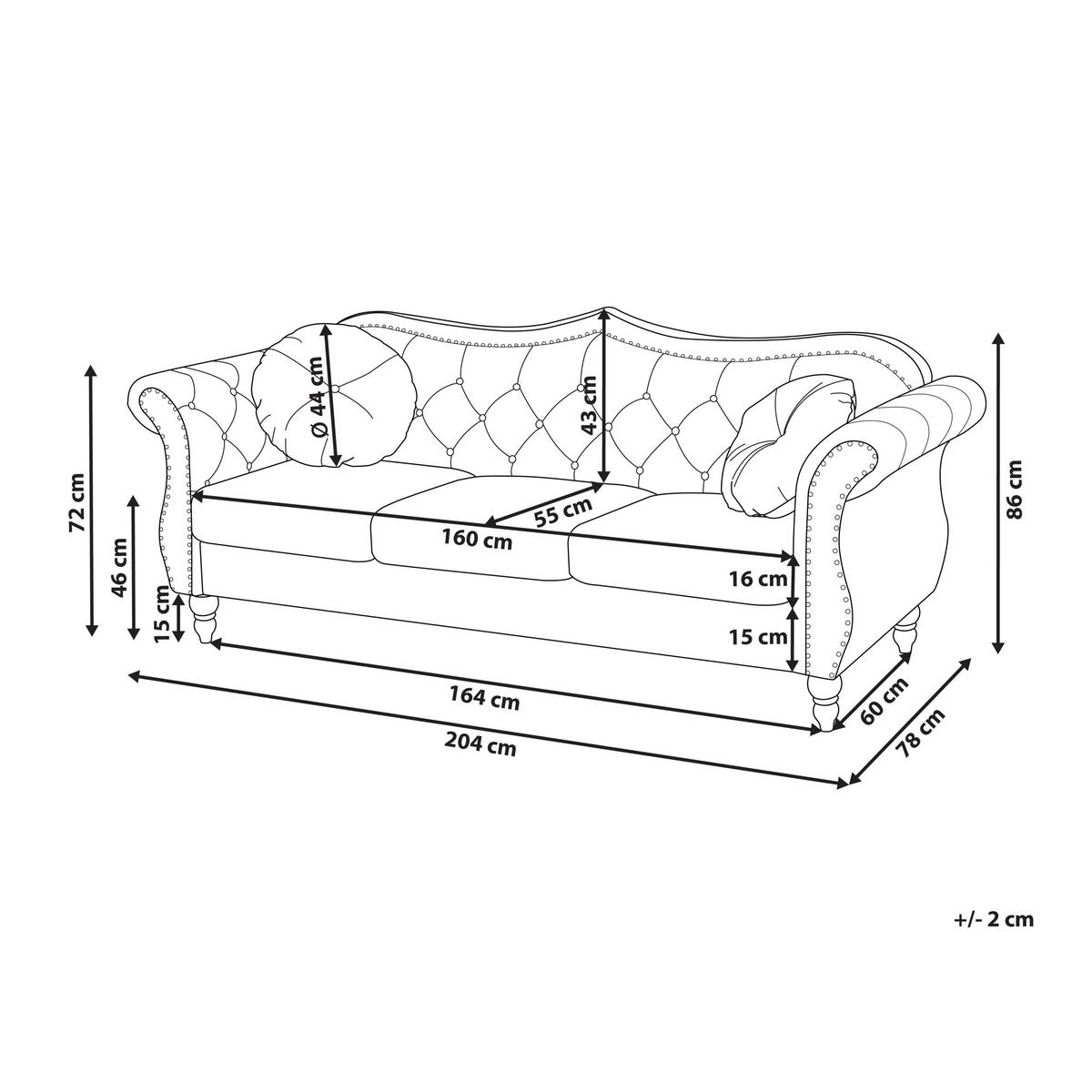 3-SITZER-SOFA Samtstoff Schwarz Skien - Schwarz, Textil (204/86/78cm) - Beliani