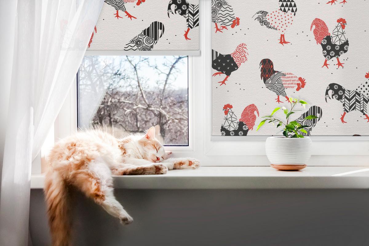 INNENROLLO - Fensterrollo - Rollo - 120x140 cm - Hähne - Rot, Kunststoff (120/140/0.5cm) - TULUP
