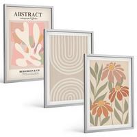 BILDER SET 3er Set - 40x60 cm Silberner Rahmen - Abstrakte Pflanzenformen - Silberfarben, Kunststoff (40/60cm) - TULUP