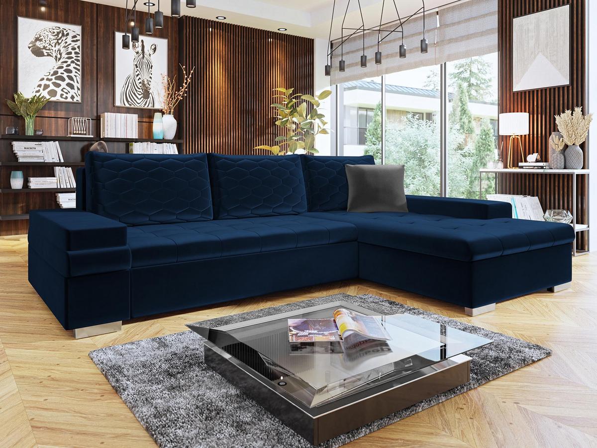 ECKSOFA Bangkok Mini Premium - Silberfarben/Dunkelblau, Holz/Textil (274/182cm) - MIRJAN24