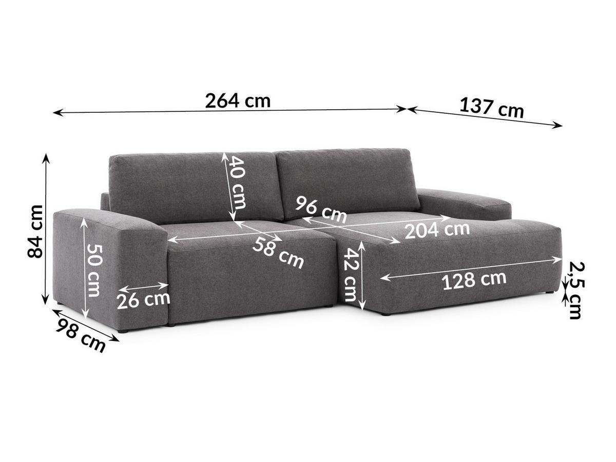ECKSOFA Lennon aus Graphit Strukturstoff mit Schlaffunktion und Bettkasten - Graphitfarben/Schwarz, Holz/Kunststoff (264/137cm) - S-Style