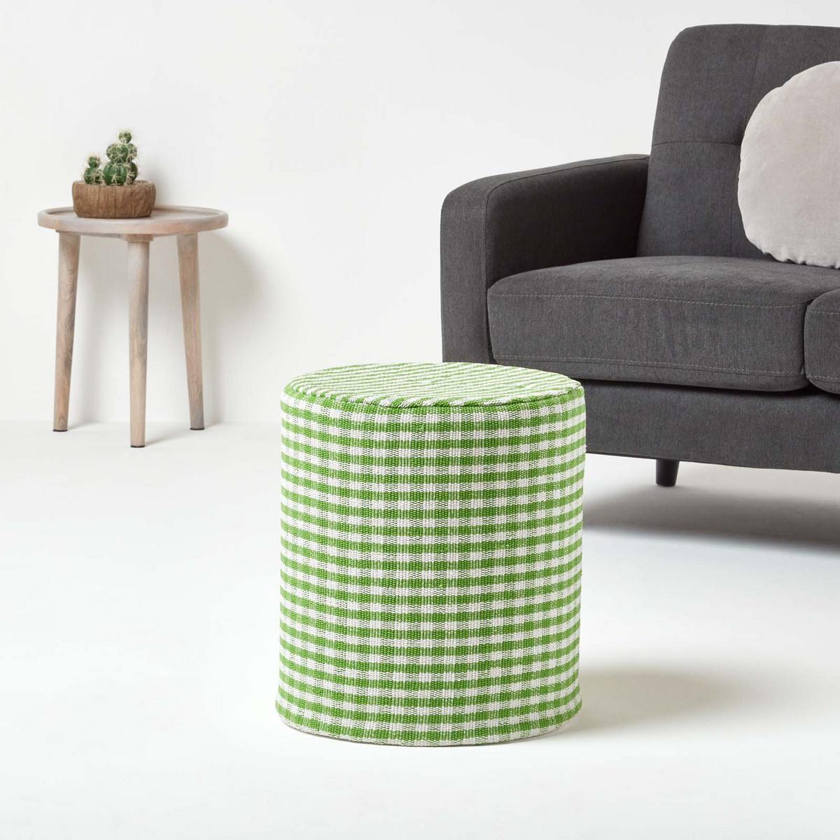 SITZPOUF Vichy-Karo grün, Hocker rund 40/40/42 cm - Grün, Textil (40/42/40cm) - Homescapes