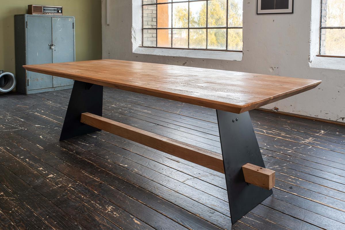 ESSTISCH MIT SCHWEIZER KANTE ARBORIO Braun Akazie - Schwarz/Braun, Holz/Metall (100/260/78cm) - KAWOLA