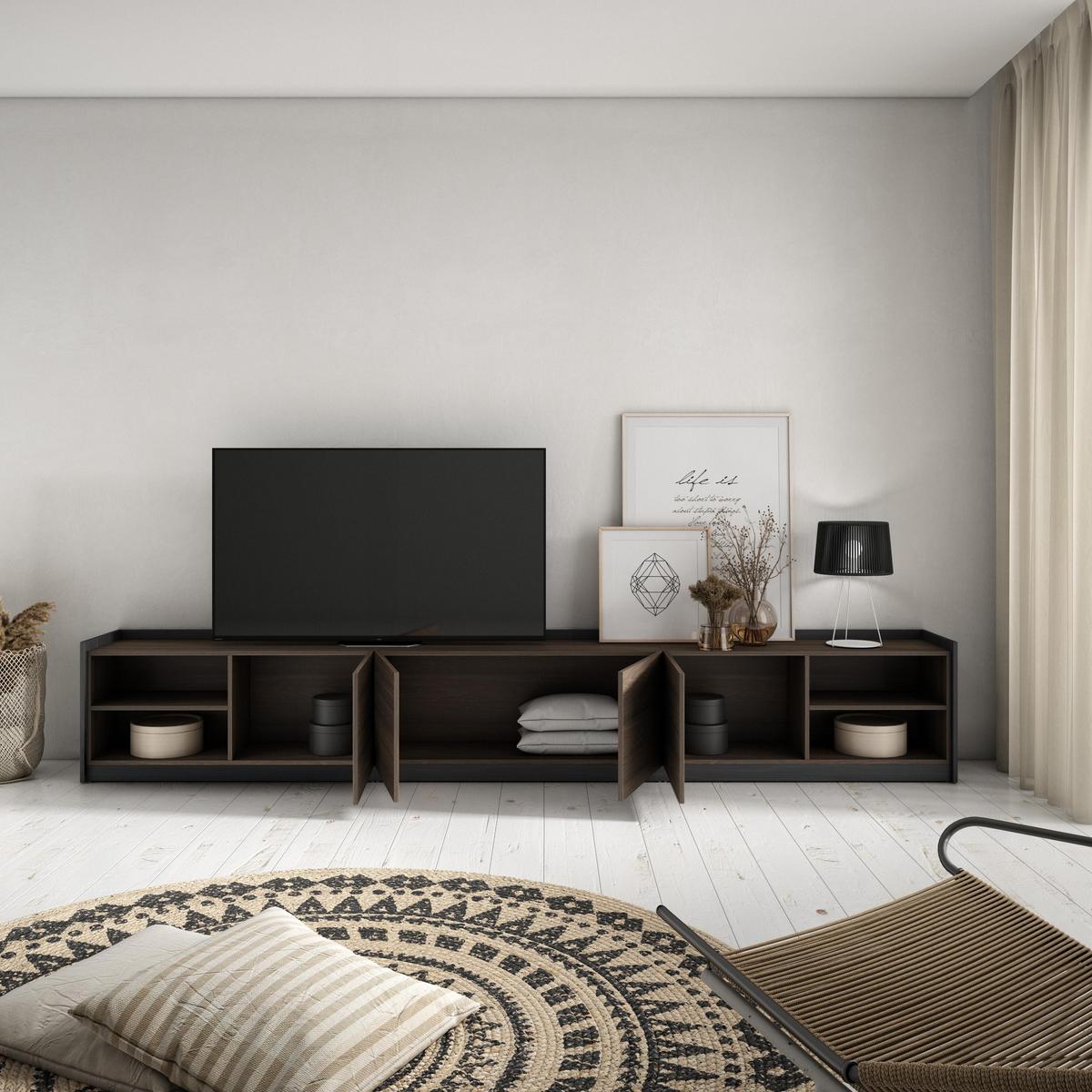 LOWBOARD, Tv-Schrank, Für TV-Geräte bis zu 80", Eiche und Schwarz, 310/37/50cm - Dunkelbraun, Holzwerkstoff (310/50/37cm) - Skraut Home