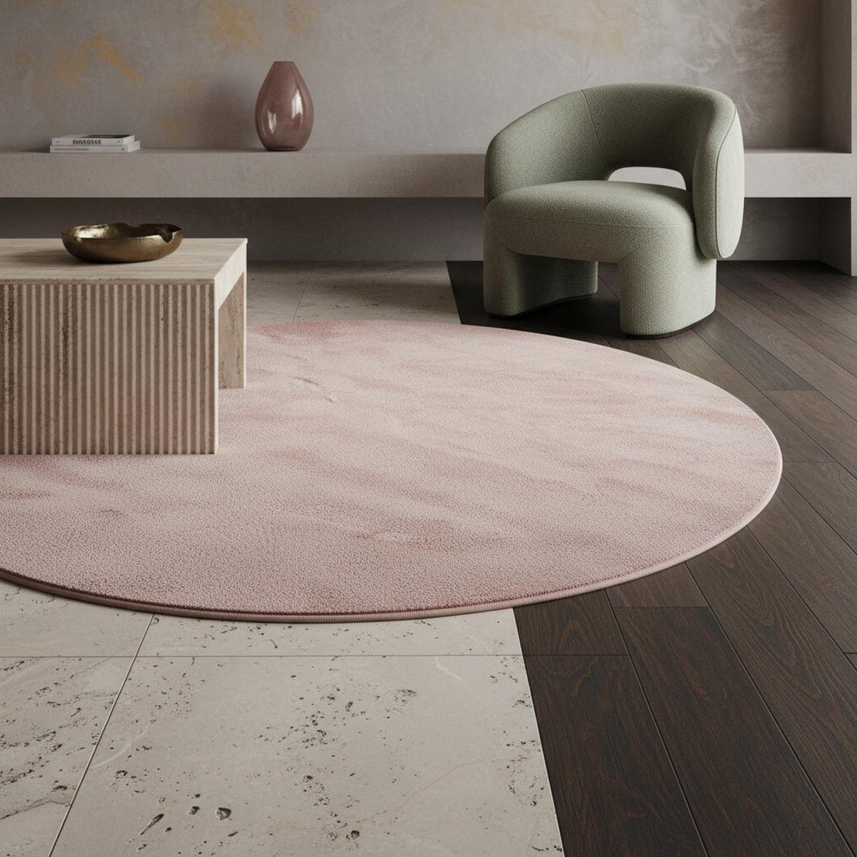 TEPPICH Kurzflor Waschbar LECH in Rosa, einfarbig, Ø 120 cm - Rosa, Textil (120/120cm) - KADIMA DESIGN
