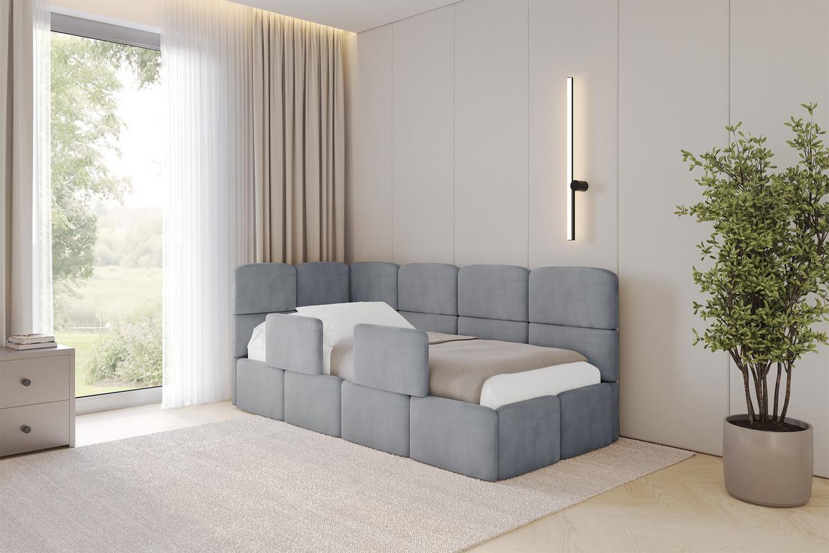 EINZELLBETT Jugendbett mit Bettkasten und Matratze H3/H4, Rechts - KIVY 80x200 Grau - Blaugrau, Holzwerkstoff/Textil (80/200cm) - ALTDECOR