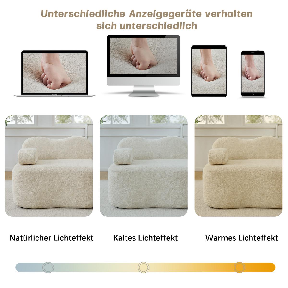 ECKSOFA L-Form Boneless Samt mit Ottoman - Beige, Textil (192/167cm) - Urban Meuble