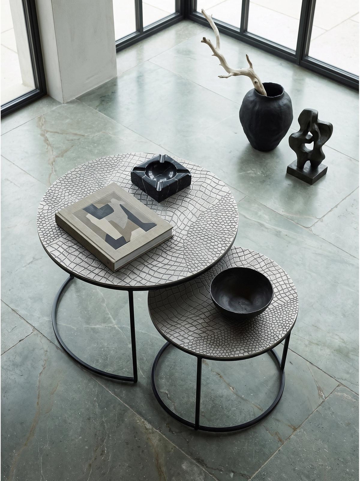 COUCHTISCHE 2er-Set VIENNE, Aluminium, handgefertigt, Silber, Ø 60 x 45 cm - Silberfarben/Schwarz, Metall (60/60/45cm) - KADIMA DESIGN
