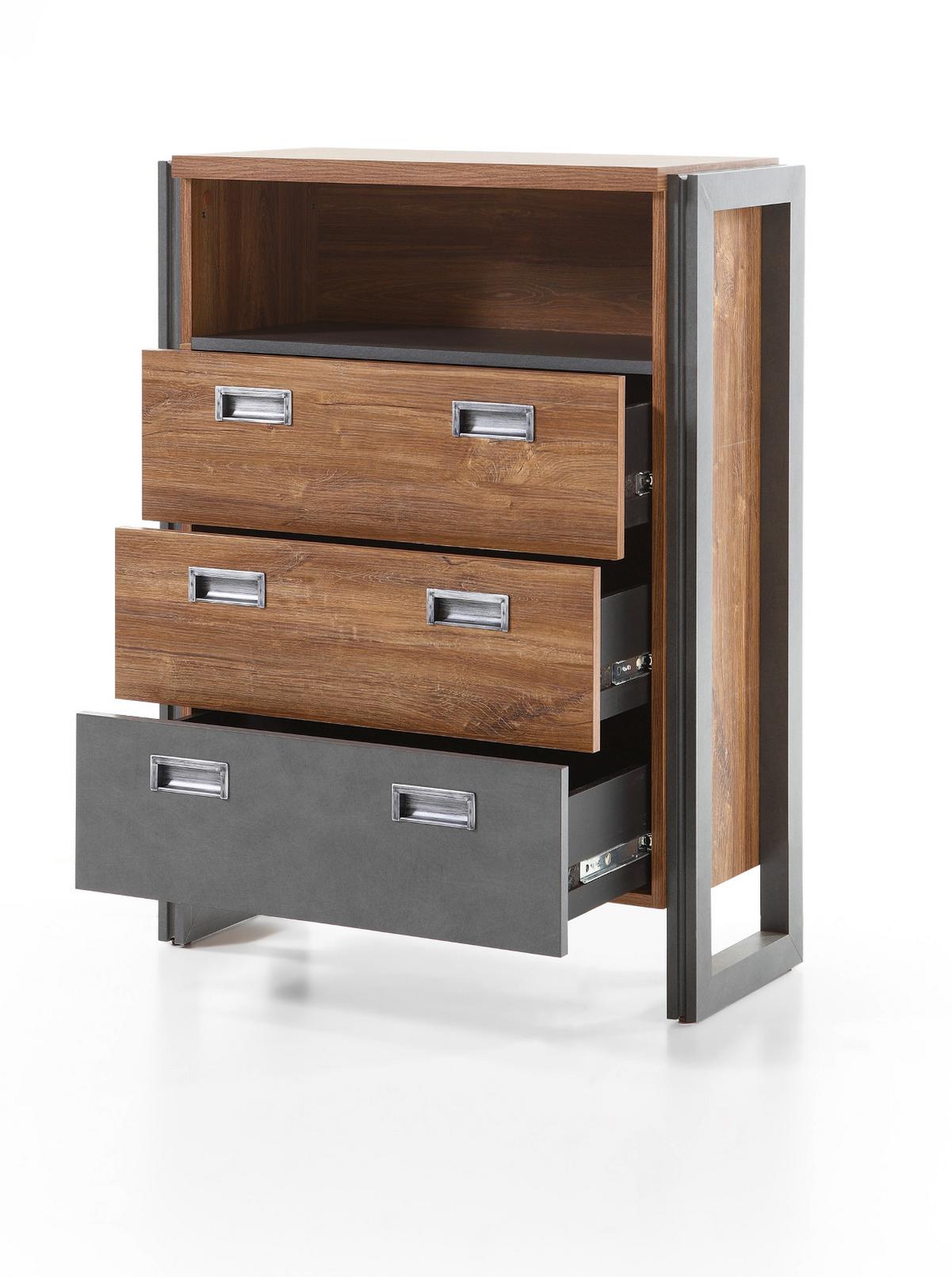KOMMODE Eiche Stirling, Matera grau, Sideboard 75 x 100 cm Schubladenkommode - Eichefarben/Grau, Holzwerkstoff/Metall (75/100/33cm)