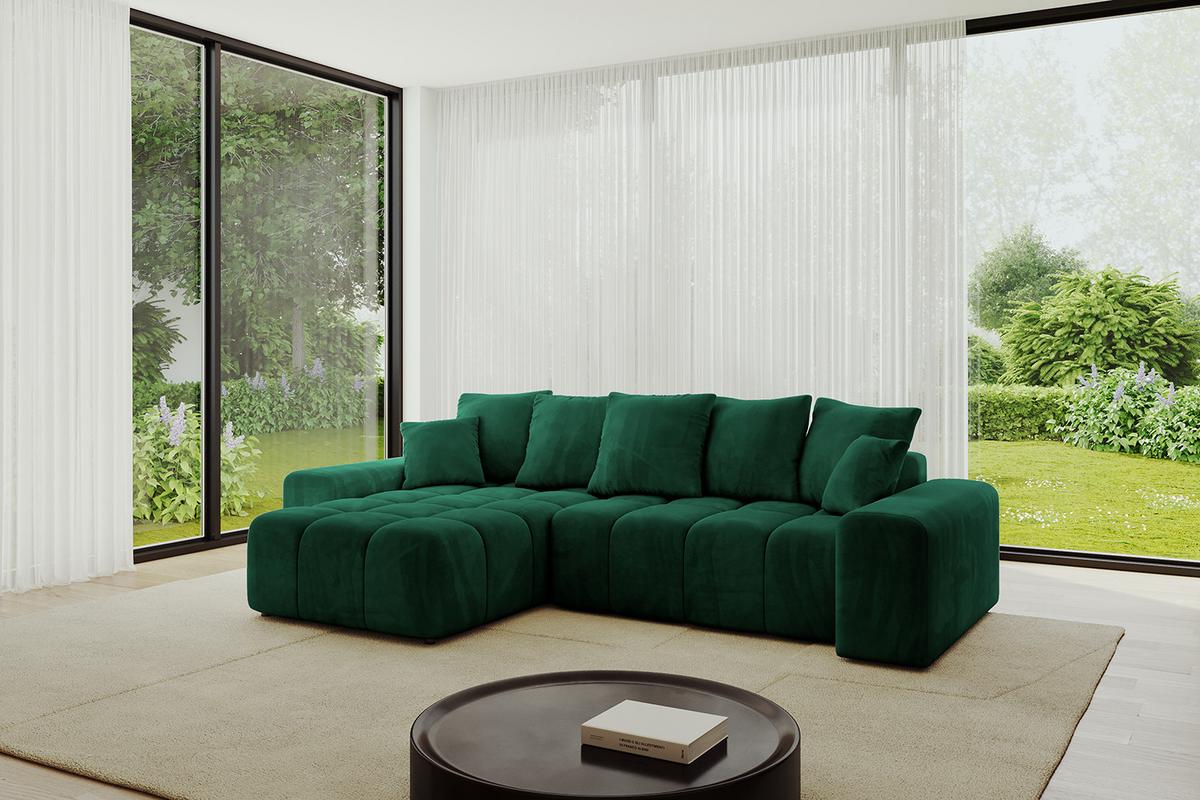 ECKSOFA Ottomane links ENIL-L 297x189x68 Dunkelgrün Velours - Dunkelgrün, Holzwerkstoff/Kunststoff (297/189cm) - ALTDECOR