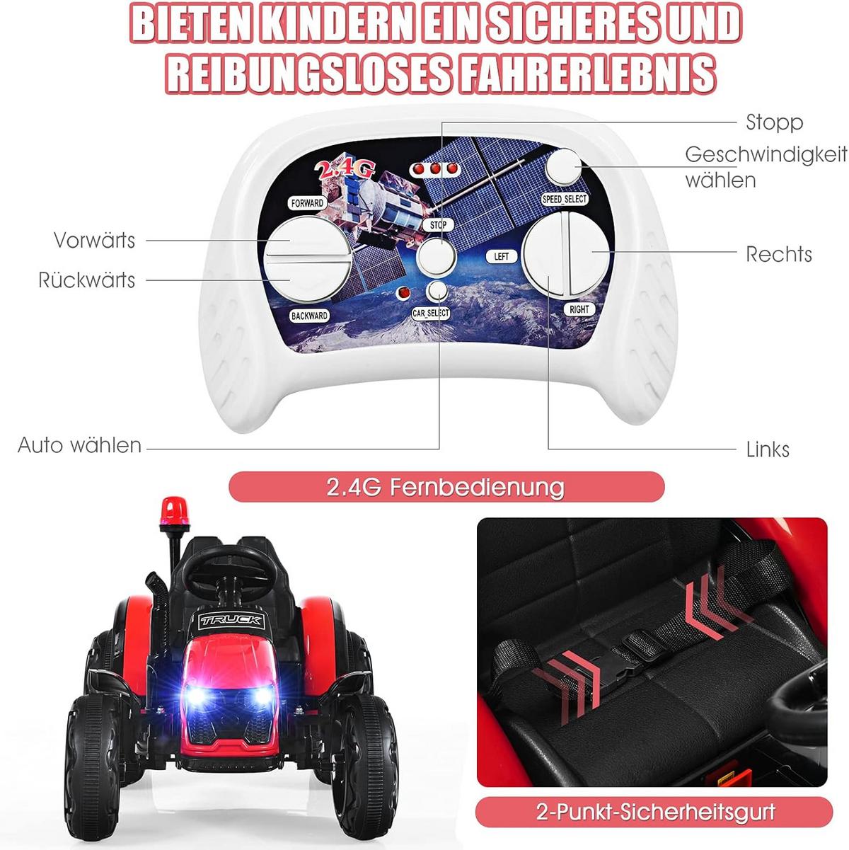 TRAKTOR 12V Rot - Rot, Kunststoff (70/153/72cm) - COSTWAY