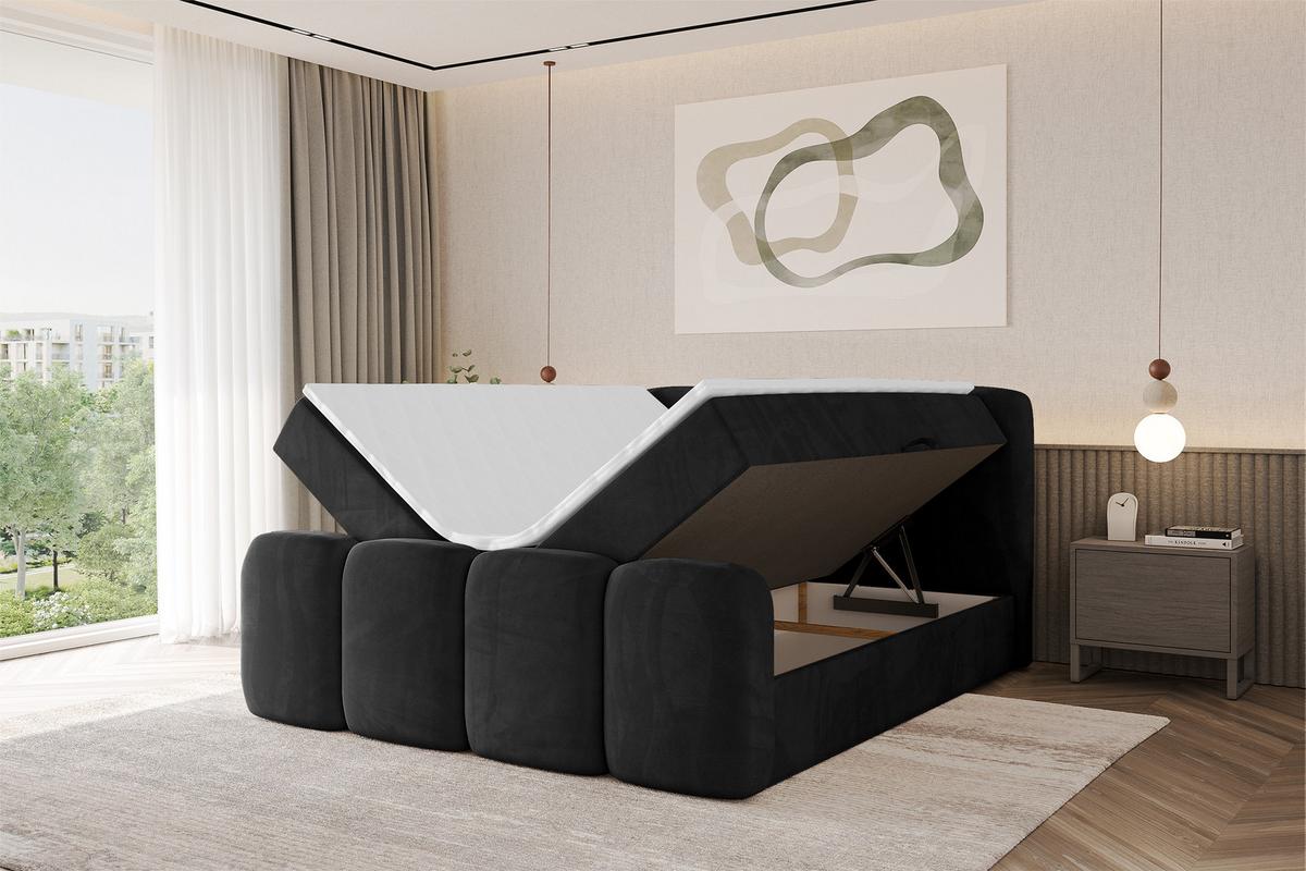 BOXBETT mit Matratze H4 und Lattenrost - NINA-Z - 180x200 cm Casablanca - Schwarz - Schwarz Hochglanz, Holzwerkstoff (180/200cm) - ALTDECOR
