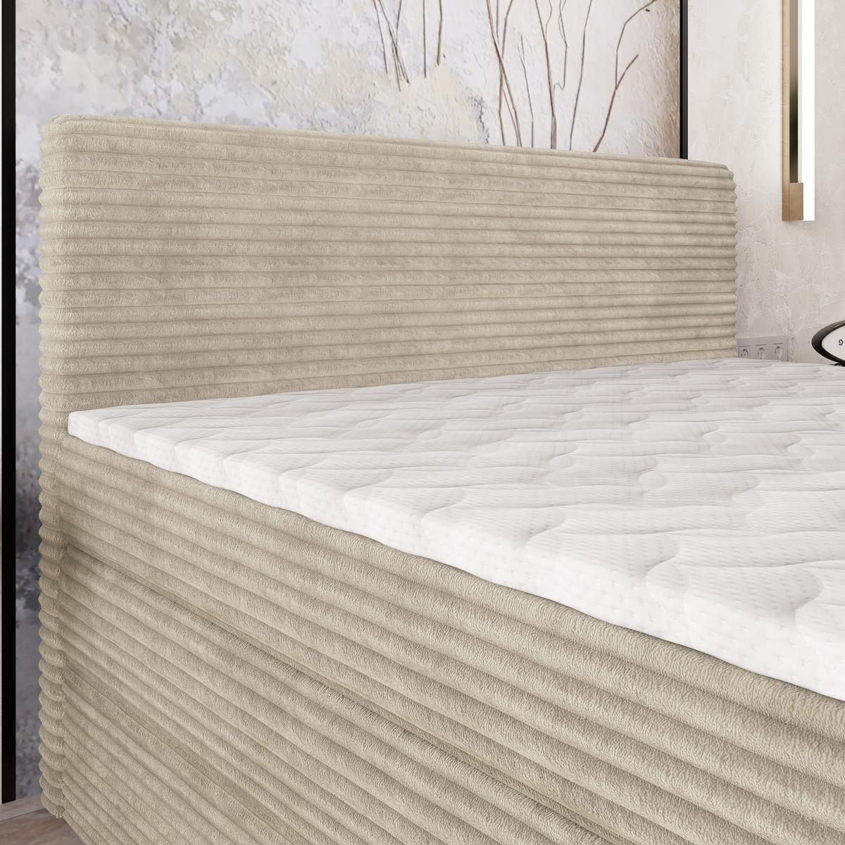BOXSPRINGBETT LUNERA 180x200 cm mit Matratze und Topper - Creme - Creme, Holz (180/200cm) - MASSENO
