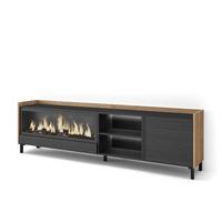 LOWBOARD, Schwarz und Eiche, 212/35/61cm, Kamin mit Feuereffekt XXL - Schwarz, Holzwerkstoff (212/61/35cm) - Skraut Home