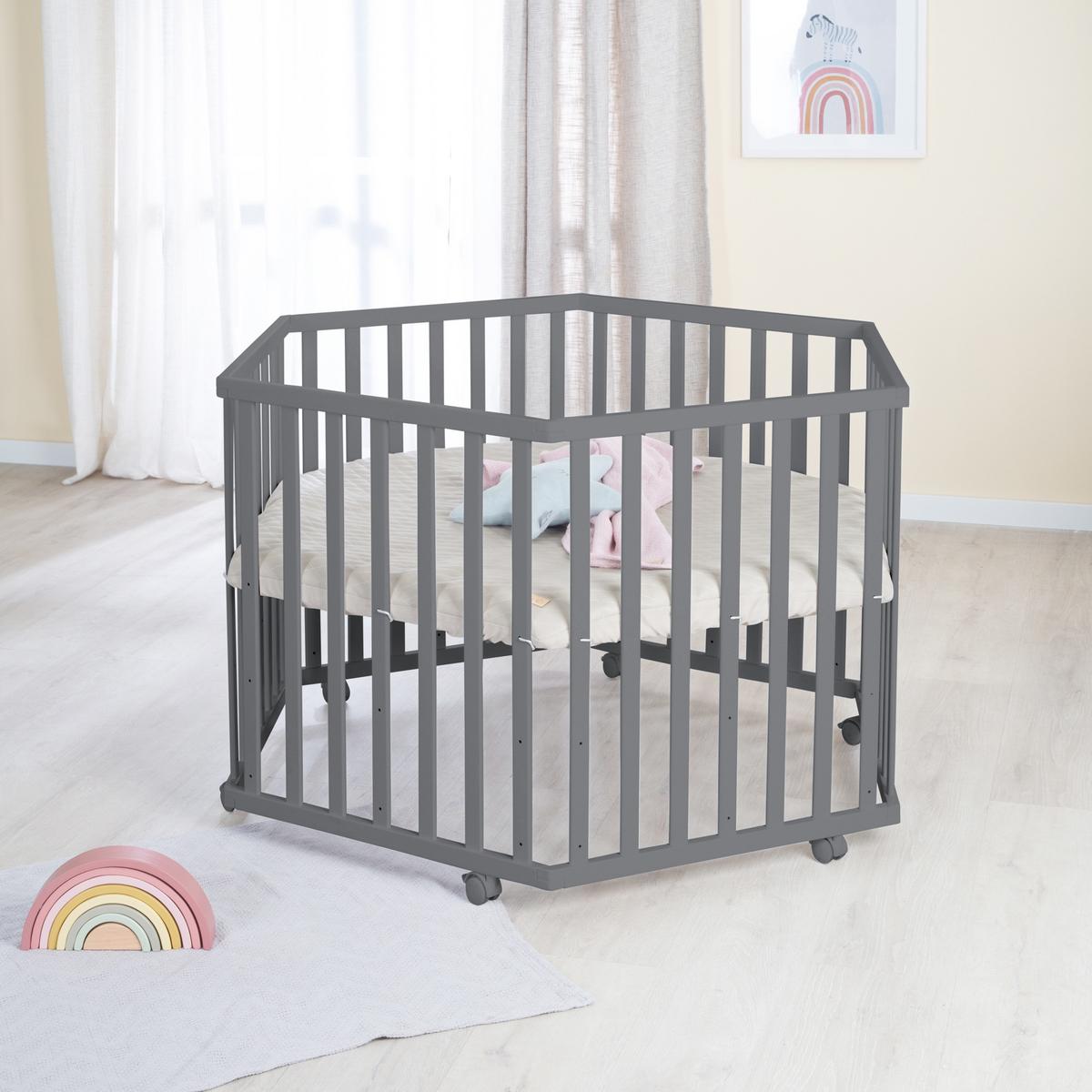 LAUFGITTER 6-eckig Greyish gesteppt - Anthrazit, Holzwerkstoff (118.5/72.5/103.5cm) - Roba
