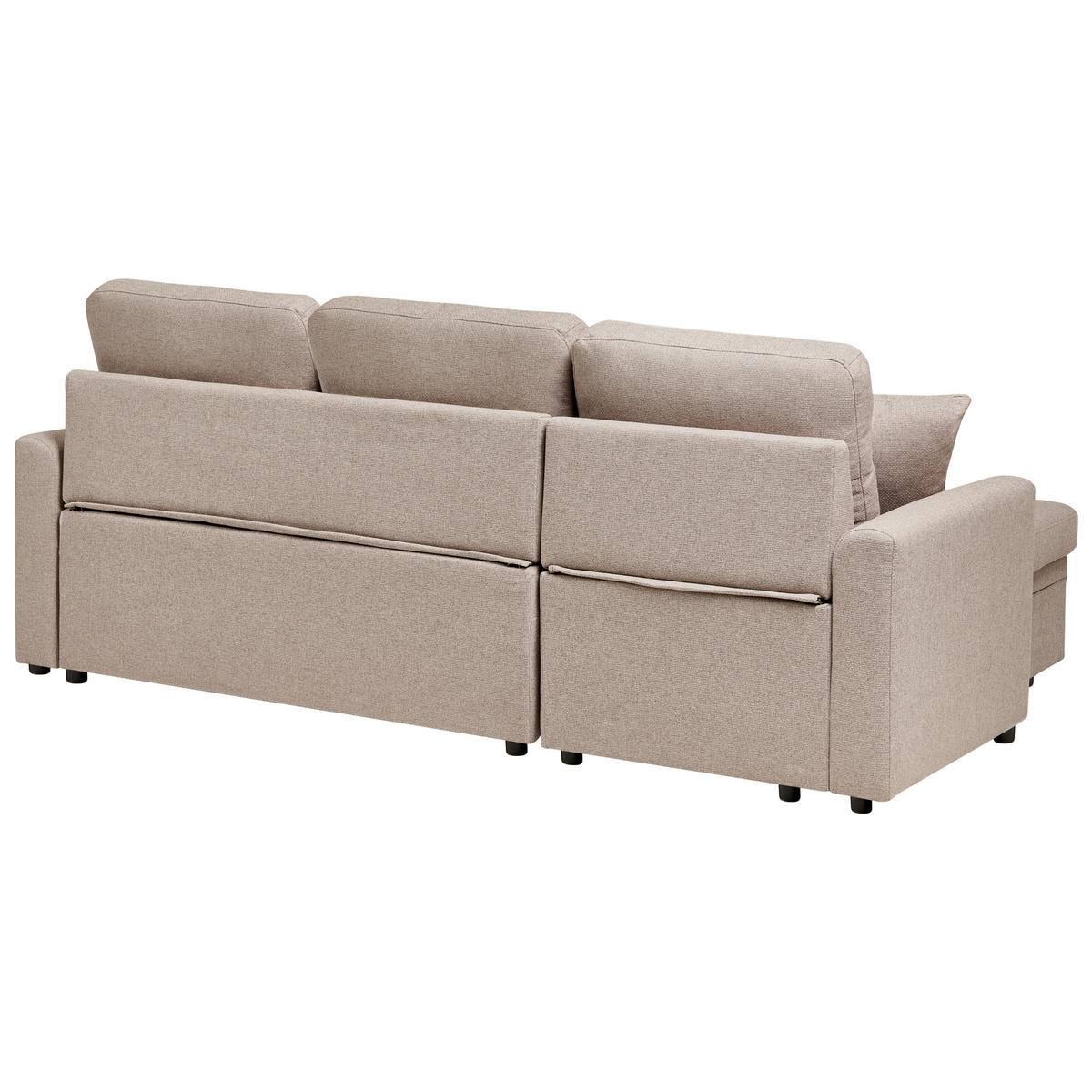 ECKSCHLAFSOFA 3-Sitzer Kunstleinen Hellbraun rechtsseitig Nassjo - Hellbraun, Textil (210/131cm) - Beliani