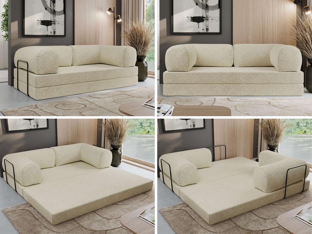 3-SITZER SOFA ORSETTO - Creme Stukture - Creme/Schwarz, Textil/Metall (200/70/100cm) - MKS
