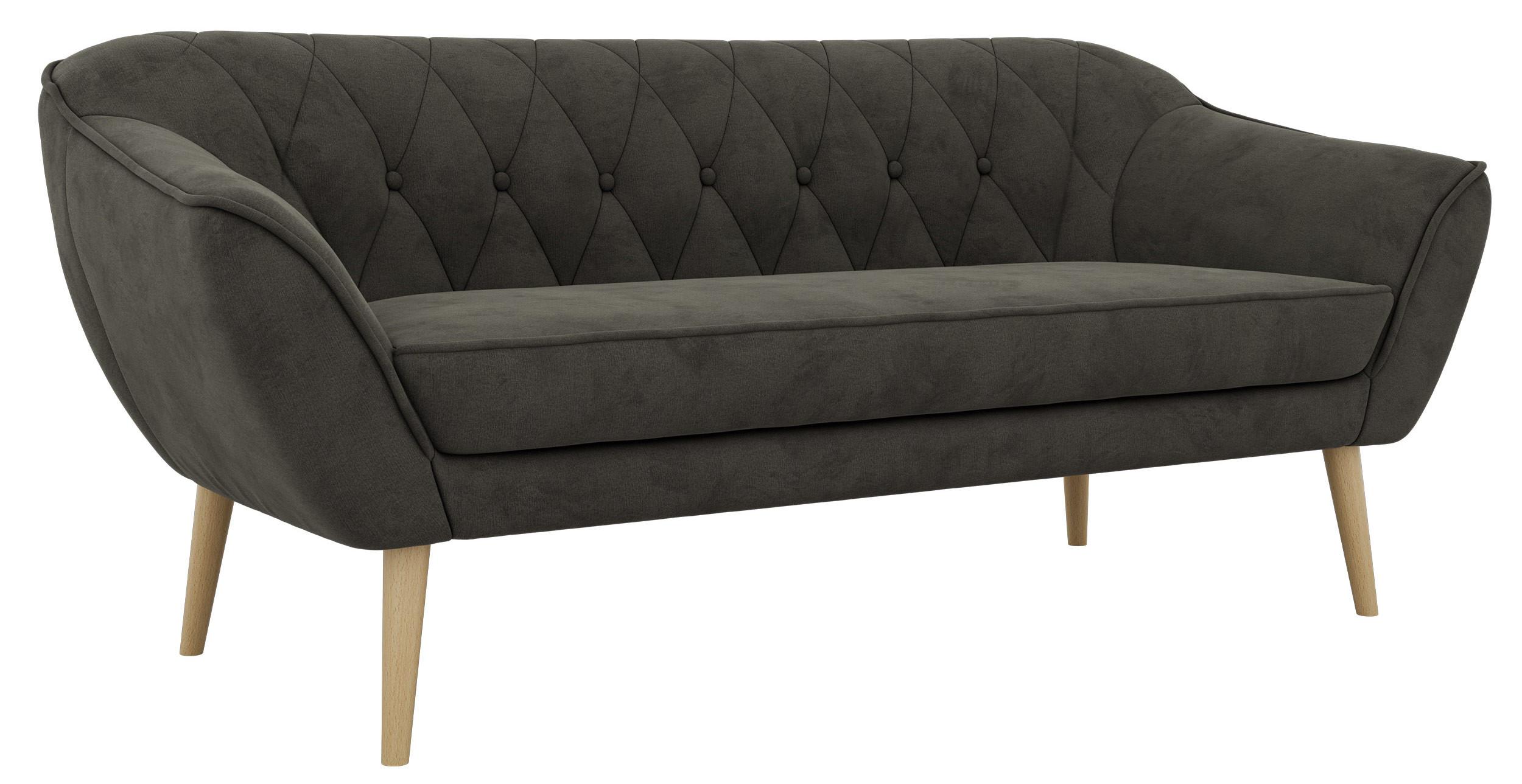 3-SITZER-SOFA PIRS - Dunkelgrau Velvet - Holzbeine - Dunkelgrau/Buchefarben, Holzwerkstoff/Textil (180/75/74cm) - MKS