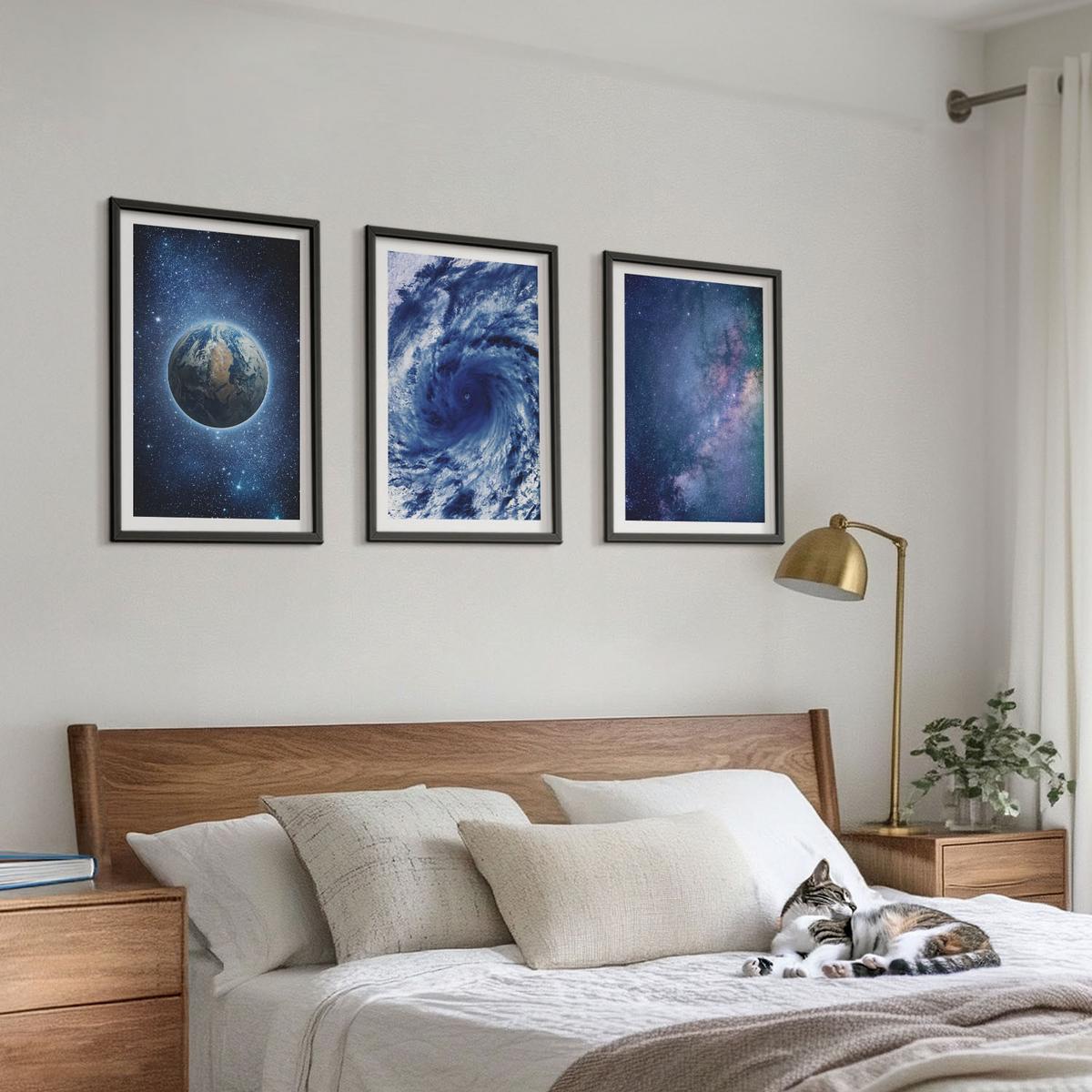 BILDER SET 3er Set - 40x60 cm Schwarzer Rahmen - Erde Weltraumsturm Galaxie - Schwarz, Kunststoff (40/60cm) - TULUP