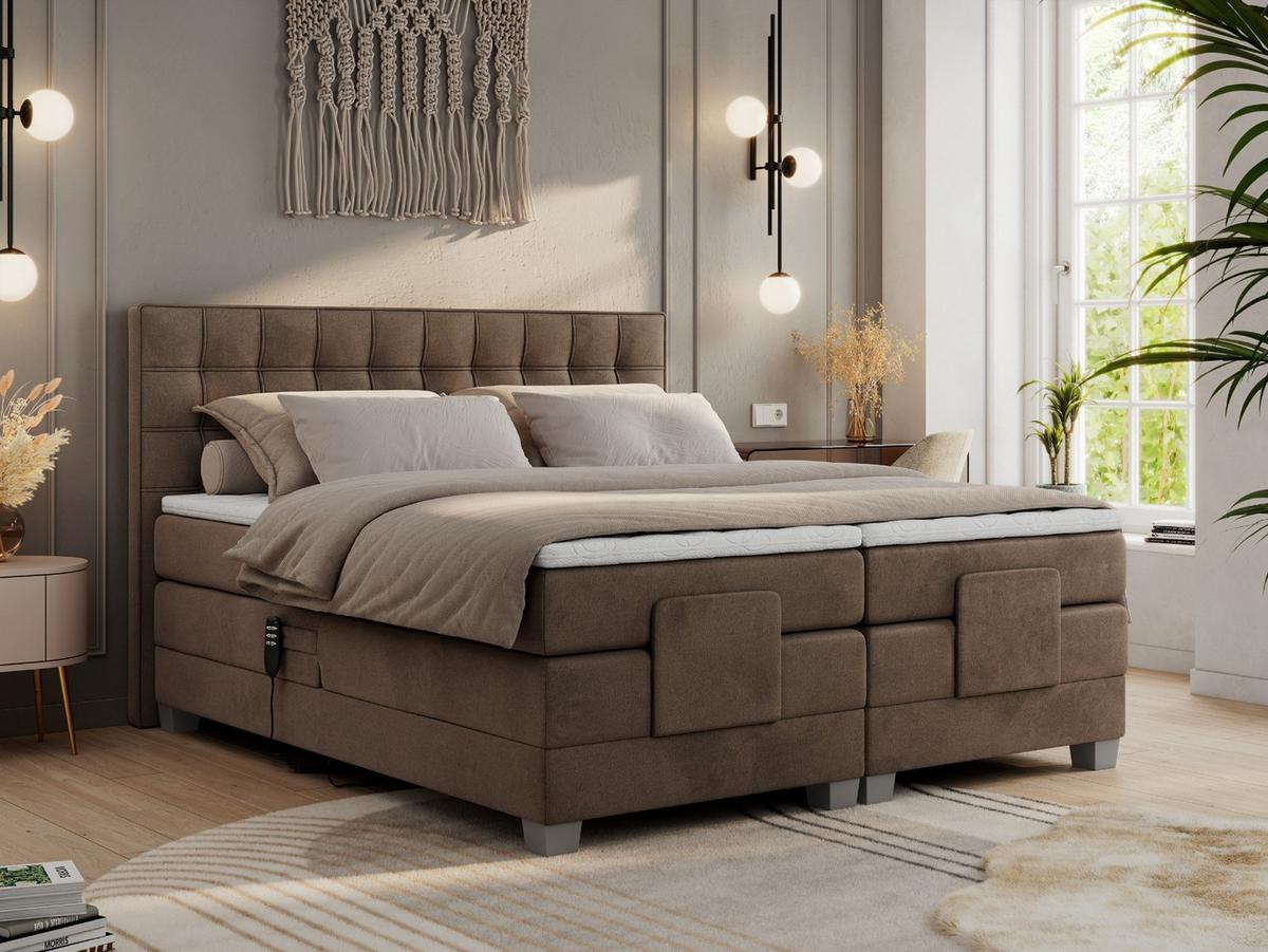 BOXBETT ELEKTRO 140/200 Braun Velvet - H4 - Braun, Holz/Textil (140/200cm) - MKS