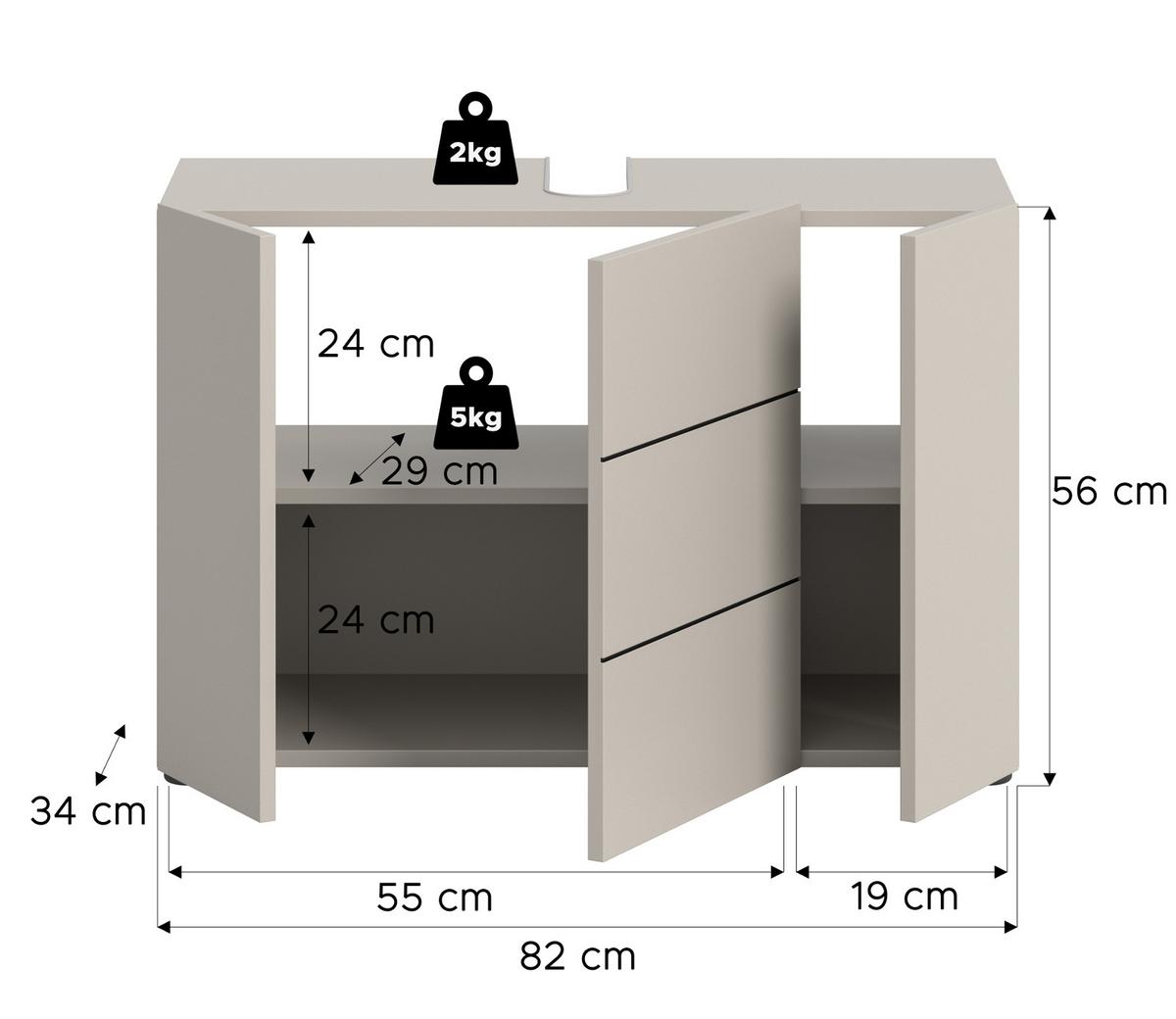 WASCHBECKENUNTERSCHRANK Kaschmir, Badezimmer Unterschrank Breite 80 cm - Kaschmir/Schwarz, Holzwerkstoff/Kunststoff (82/56/34cm) - Inn.Furn
