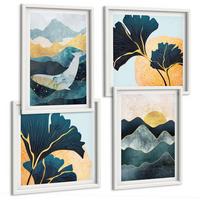 BILDER SET 4er Set - 50x50 cm & 40x60 cm Weißer Rahmen - Abstrakte ästhetische Berge - Weiß, Kunststoff (50/50cm) - TULUP
