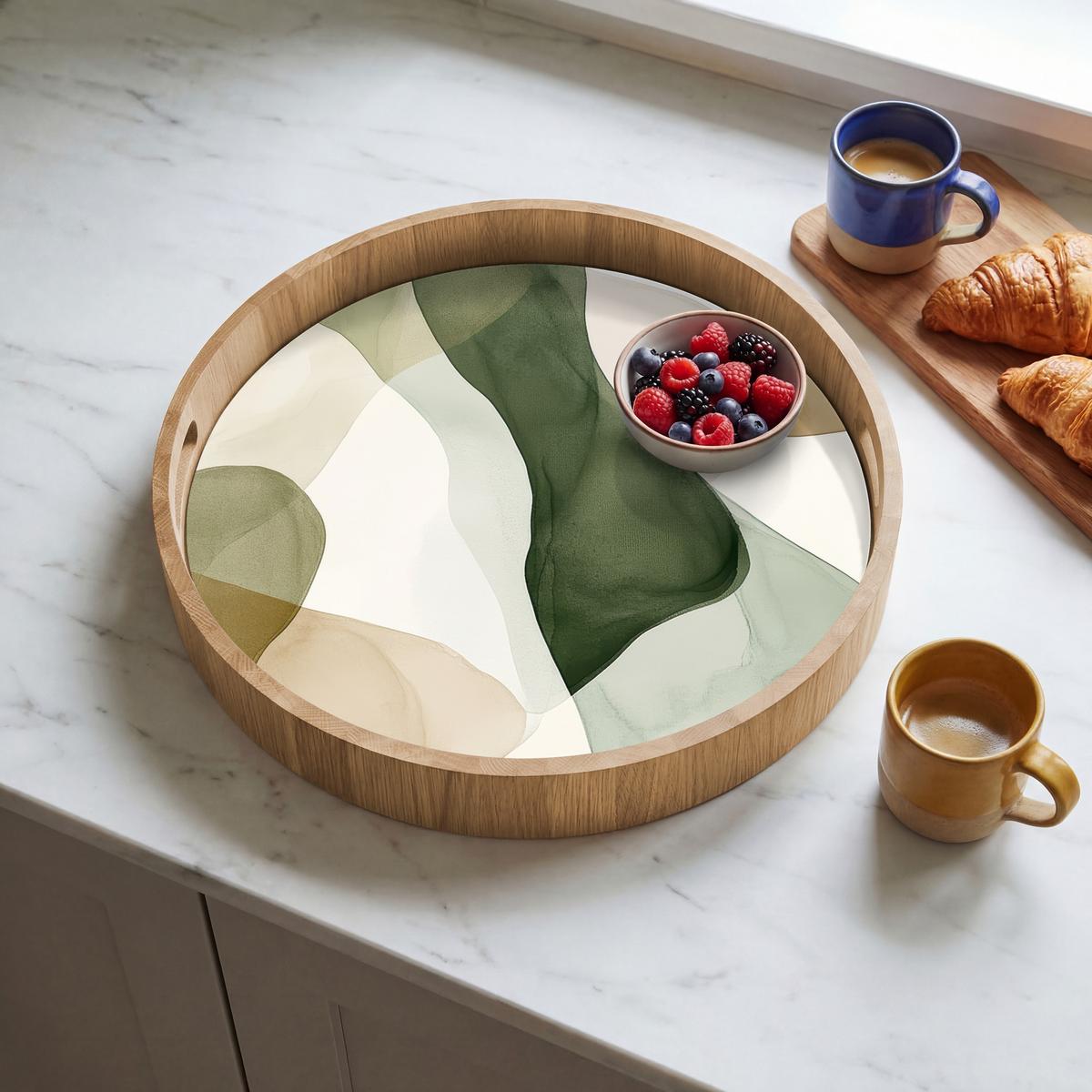 TABLETT Japandi - Abstrakt - Grün 40x40 cm - Grün, Holz (40/5/5cm) - OnlyWow