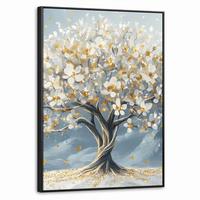 LEINWAND Bilder mit Rahmen - Baum - Winter - Baum des Lebens - Modern - Gold - 70x100 - Goldfarben, Textil (70/100cm) - MuchoWow
