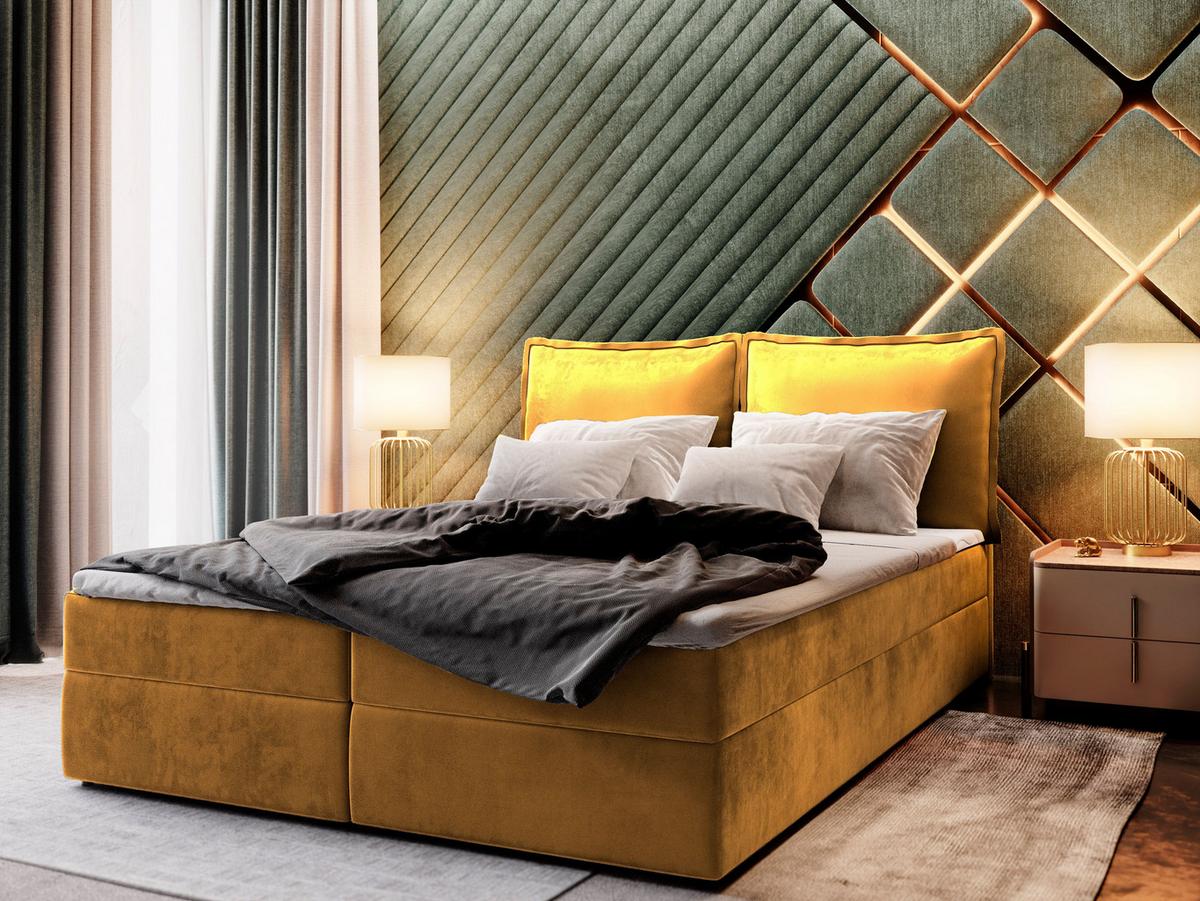 BOXBETT LENTE 140x200 cm mit Matratze und Topper - Gelb - Gelb, Holz (140/200cm) - MASSENO