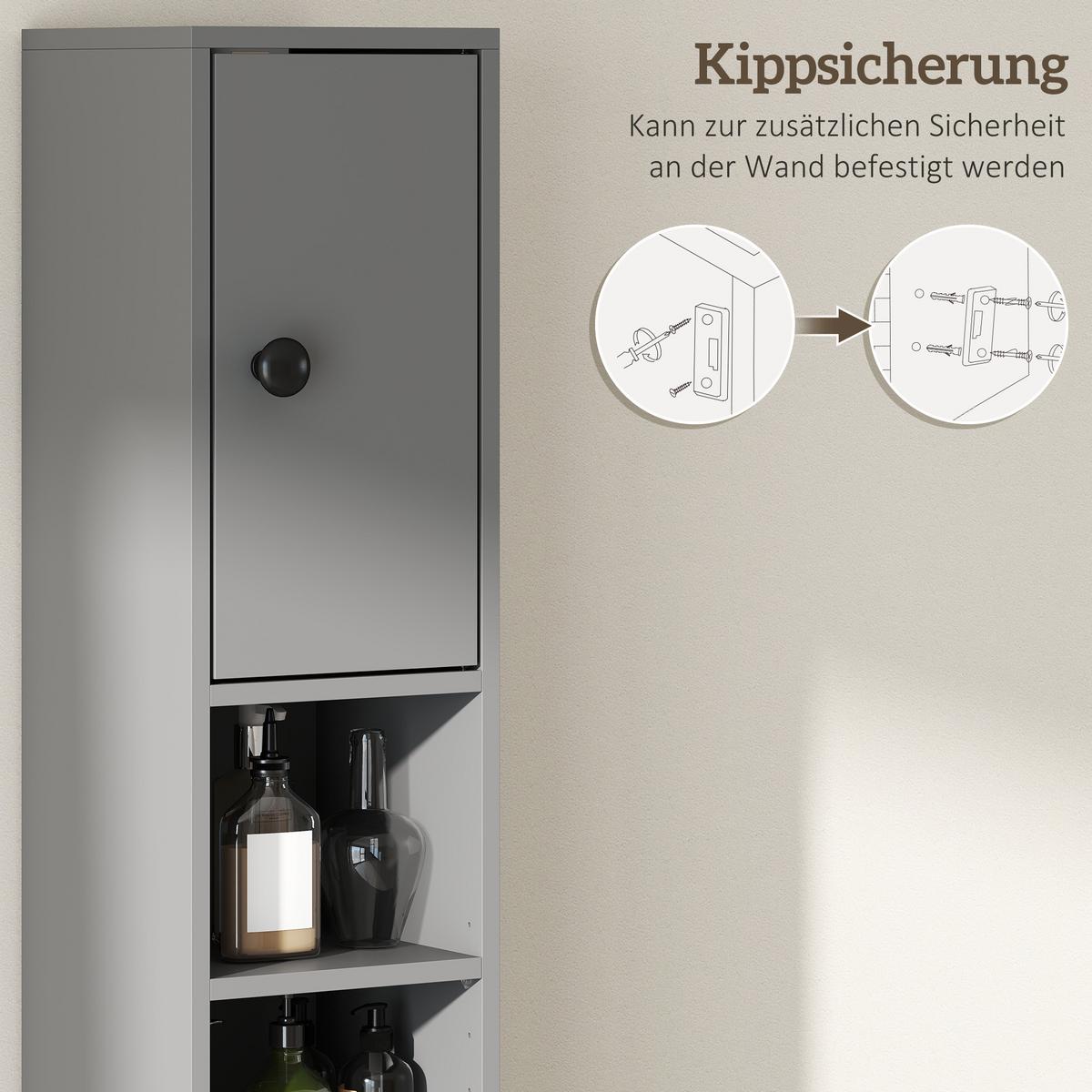 BADEZIMMERSCHRANK Spanplatte Grau - Schwarz/Grau, Karton/Holzwerkstoff (20/180/20cm) - Kleankin