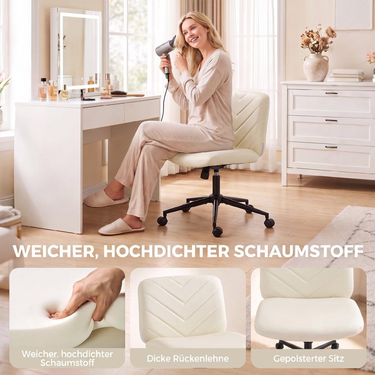 BÜROSTUHL Sperrholz Kunstleder Cremeweiß - Creme/Schwarz, Leder/Metall (61/95/62cm) - HOMCOM