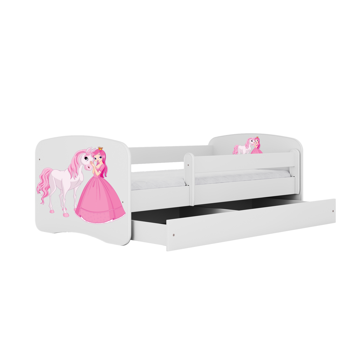 KINDERBETT Prinzessin Pferd mit Schublade 180/80 90/61/184 - Weiß, Holzwerkstoff (80/180cm) - RAUMHIRSCH FURNITURE